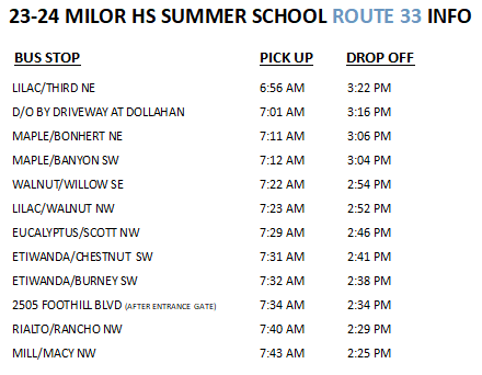 Route 33 Info for Summer School